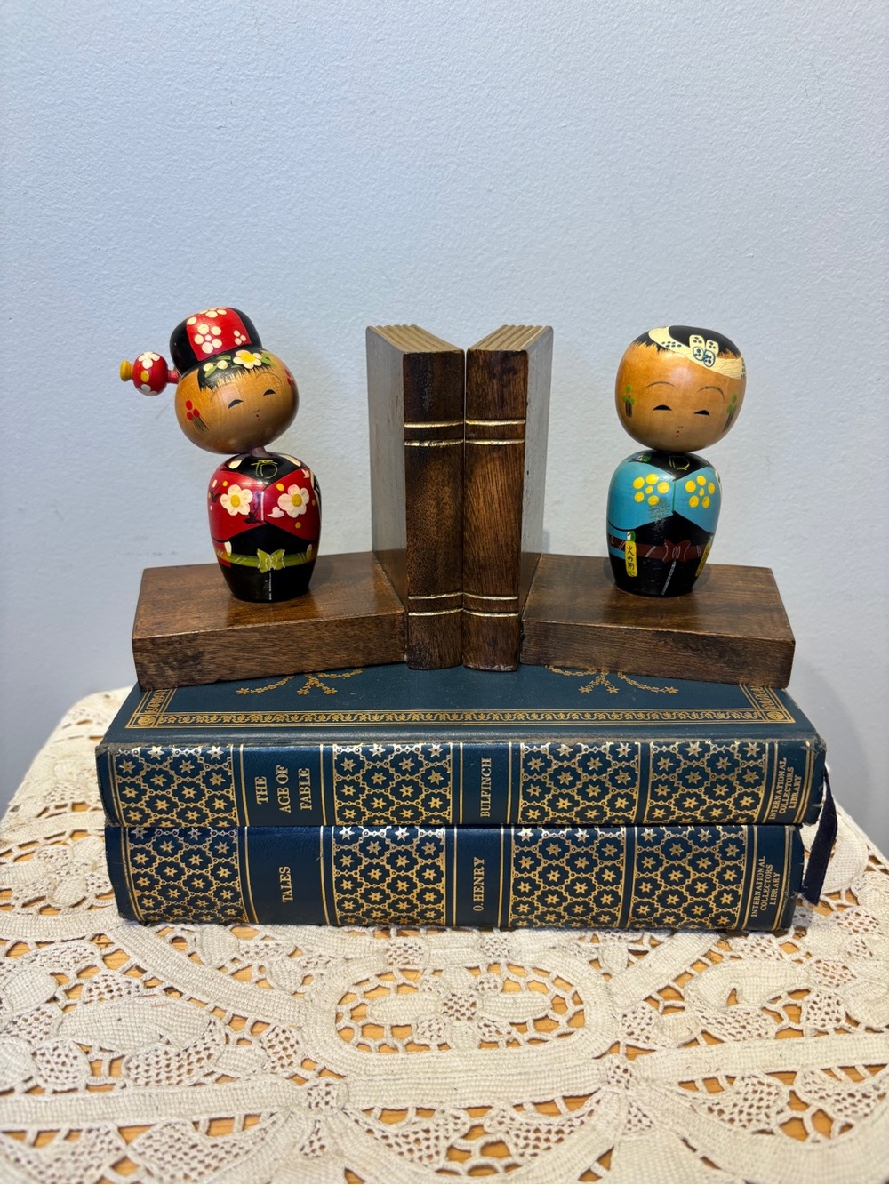Hand-Painted Vintage Kokeshi Doll Bobble Head Bookends